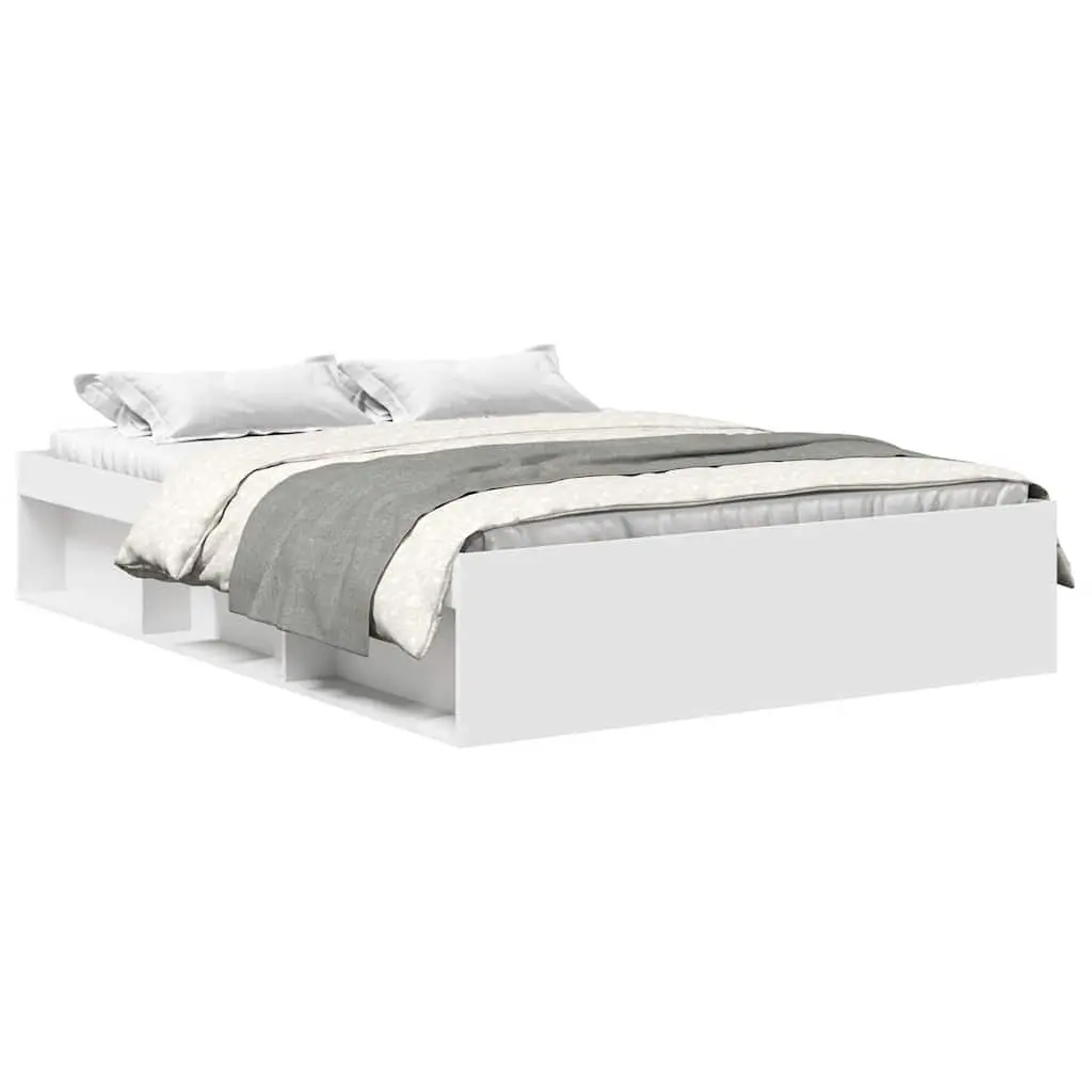 Bed Frame Modern Storage 150x200 cm White Engineered Wood