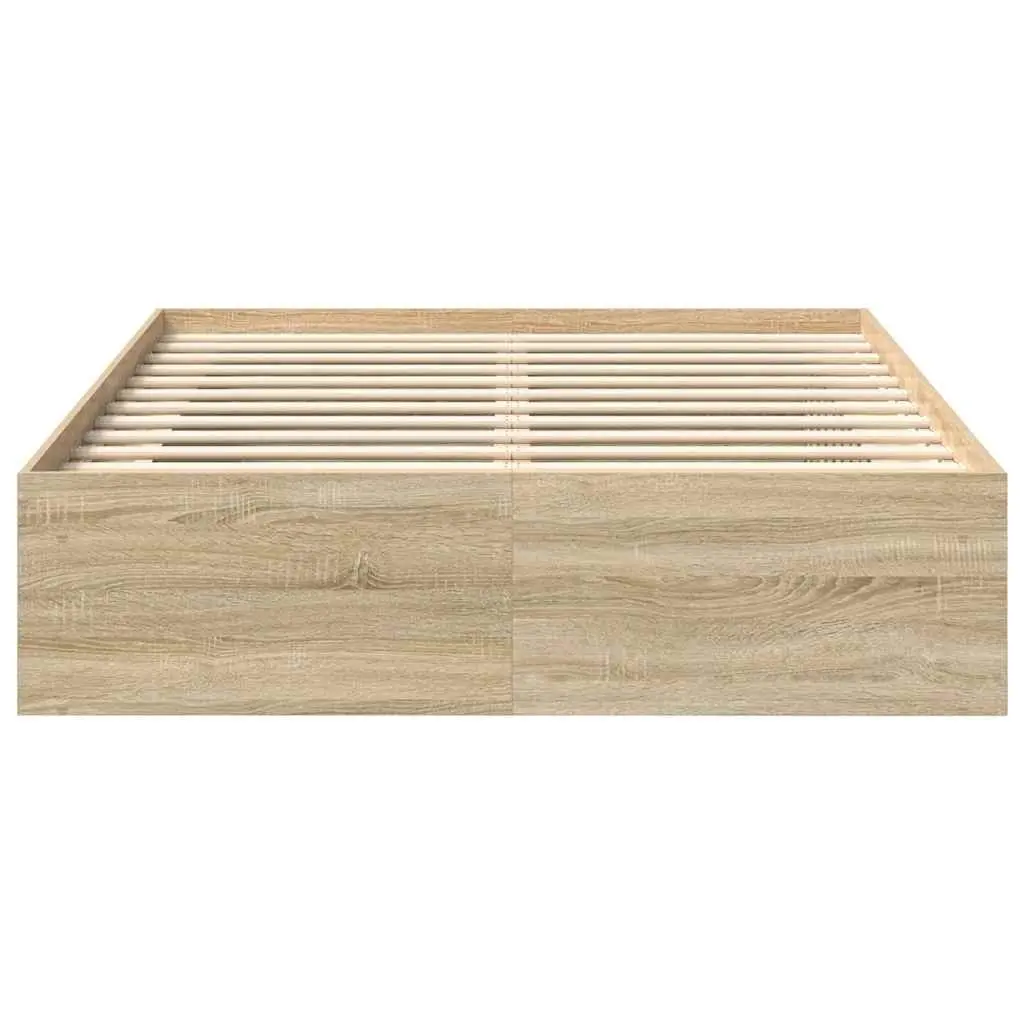 Bed Frame Queen Size Brown Wooden with Storage Compartments