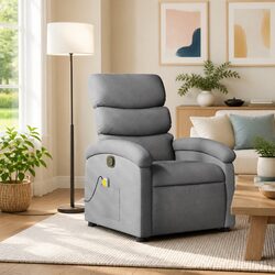 Massage Recliner Chair Grey Fabric Manual Reclining Armchair 6 Vibration Points