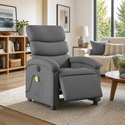 Electric Massage Recliner Chair Grey Fabric Armchair Footrest Adjustable Recline