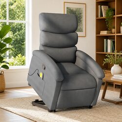 Stand Up Massage Recliner Chair Grey Fabric Power Lift Electric Armchair Elderly
