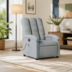 Massage Recliner Chair Grey Fabric Manual Recline Vibration Armchair Lounge