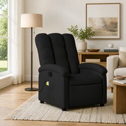 Massage Recliner Chair Black Fabric Manual Recline Vibration 6 Points Armchair