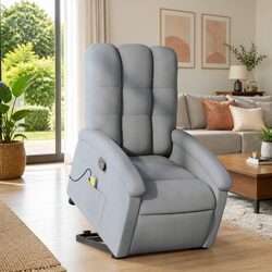 Stand Up Massage Recliner Chair Grey Fabric Electric Power Lift Armchair