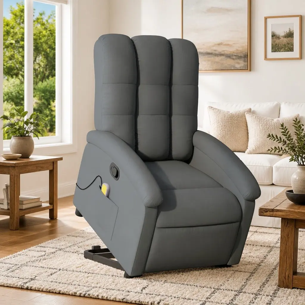 Electric Massage Recliner Chair Power Lift Grey Fabric