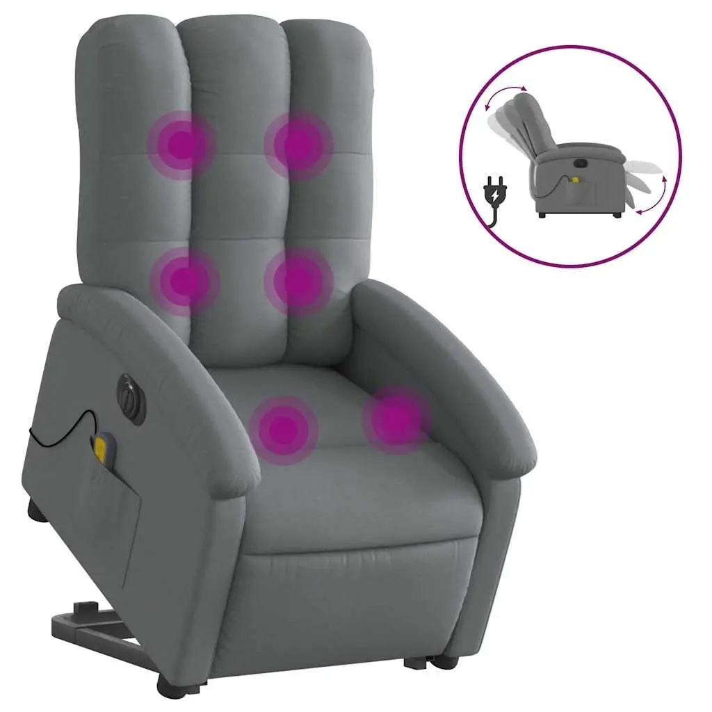 Electric Massage Recliner Chair Power Lift Grey Fabric 135 Degrees