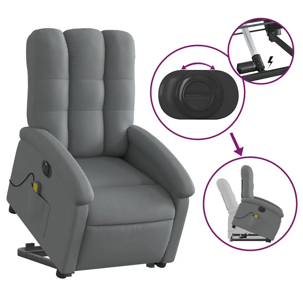 Electric Massage Recliner Chair Power Lift Grey Fabric 135 Degrees