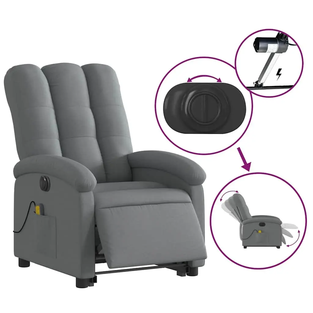 Electric Massage Recliner Chair Power Lift Grey Fabric 135 Degrees