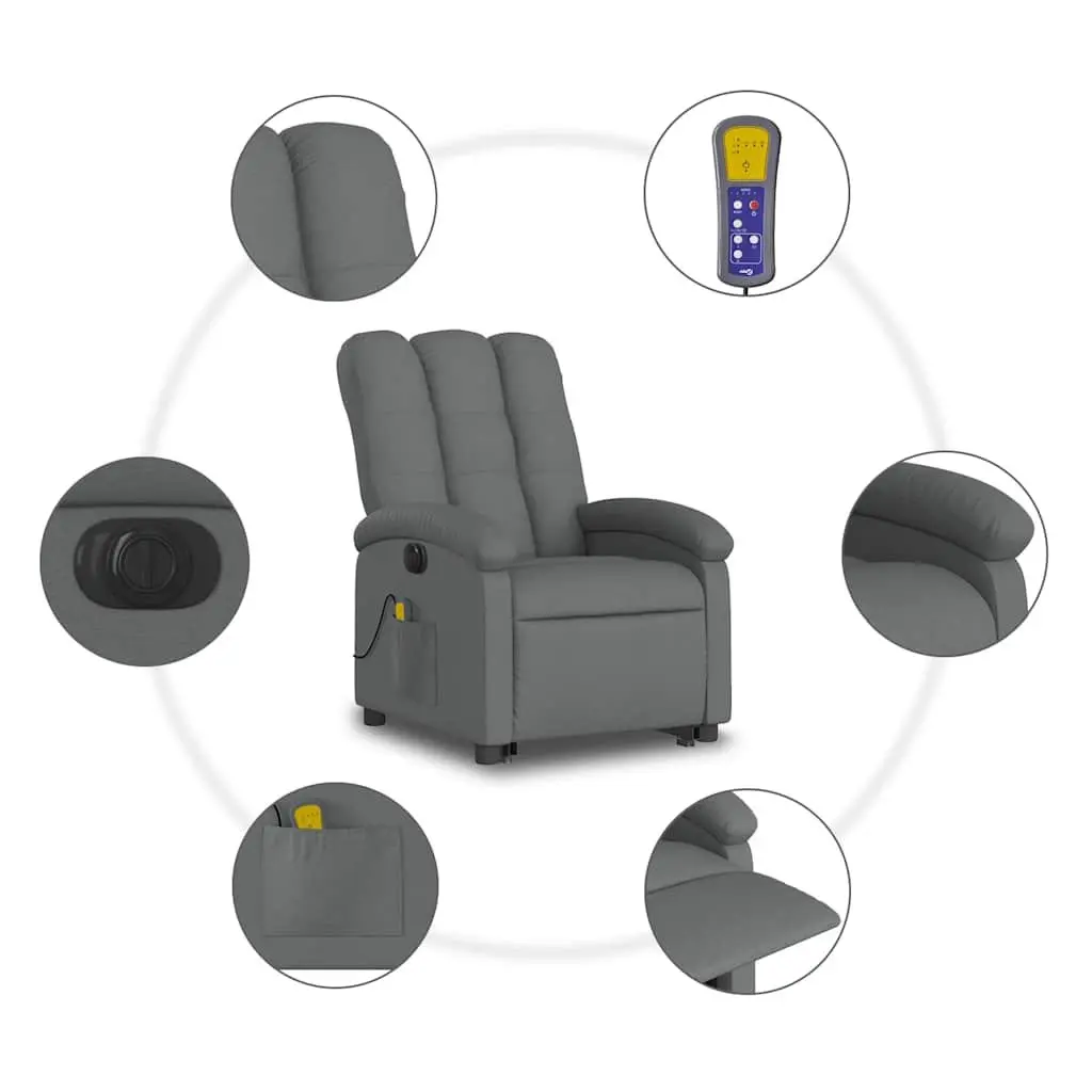 Electric Massage Recliner Chair Power Lift Grey Fabric 135 Degrees