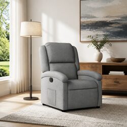 Recliner Chair Grey Fabric Manual Reclining Armchair Lounge Seat Footrest