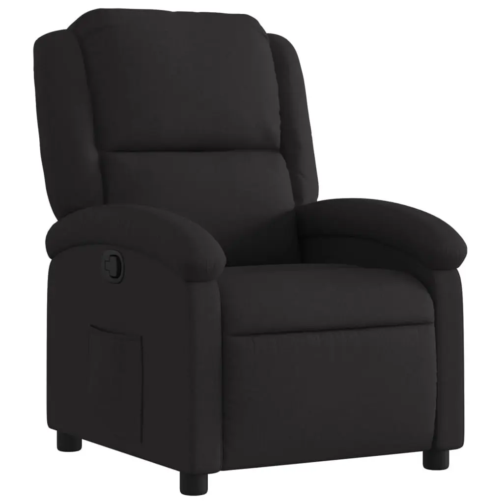 Recliner Chair Manual Reclining Function Black Fabric Padded Seat