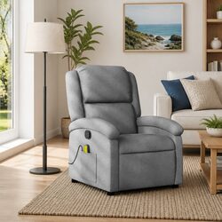 Massage Recliner Chair Manual Reclining Armchair Grey Fabric Vibration 6 Points