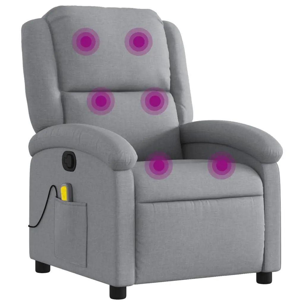 Massage Recliner Chair Manual Reclining Function Grey Fabric 6 Massage Points Vibration