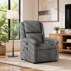 Massage Recliner Chair Grey Fabric Manual Recline 6 Vibration Points Armchair
