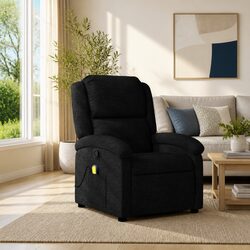 Massage Recliner Chair Black Fabric Manual Recline 6 Massage Points Armchair