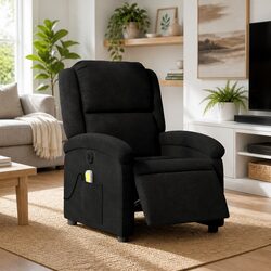 Electric Massage Recliner Chair Black Fabric Armchair Vibration Relaxation Seat