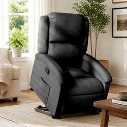 Stand Up Recliner Chair Black Fabric Electric Power Lift Elderly Armchair