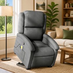 Stand Up Massage Recliner Chair Grey Fabric Electric Power Lift Armchair