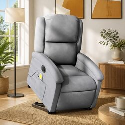 Electric Stand Up Massage Recliner Chair Grey Fabric Lift Armchair Elderly