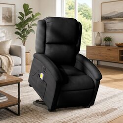Electric Stand Up Massage Recliner Chair Black Fabric Lift Power Recline Elderly