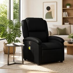 Massage Recliner Chair Black Faux Leather Manual Reclining Armchair Vibration