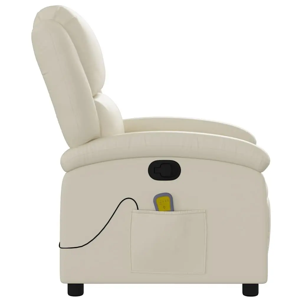 Massage Recliner Chair Manual Recline Vibration Cream Faux Leather