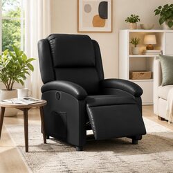 Electric Recliner Armchair Black Faux Leather Remote Control Footrest Adjustable
