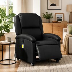 Electric Massage Recliner Chair Black Faux Leather Armchair Recline Footrest