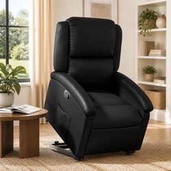 Stand Up Recliner Chair Black Faux Leather Electric Power Lift Armchair Elderly
