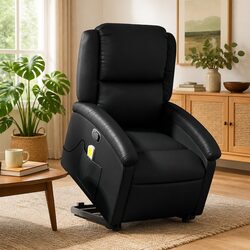 Stand Up Massage Recliner Chair Black Electric Power Lift Vibration Armchair