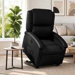 Electric Stand Up Recliner Chair Black Faux Leather Power Lift Armchair