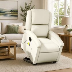 Electric Stand Up Massage Recliner Chair Cream Faux Leather Power Lift Armchair