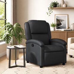 Recliner Chair Black Real Leather Manual Reclining Armchair Lounge Seat