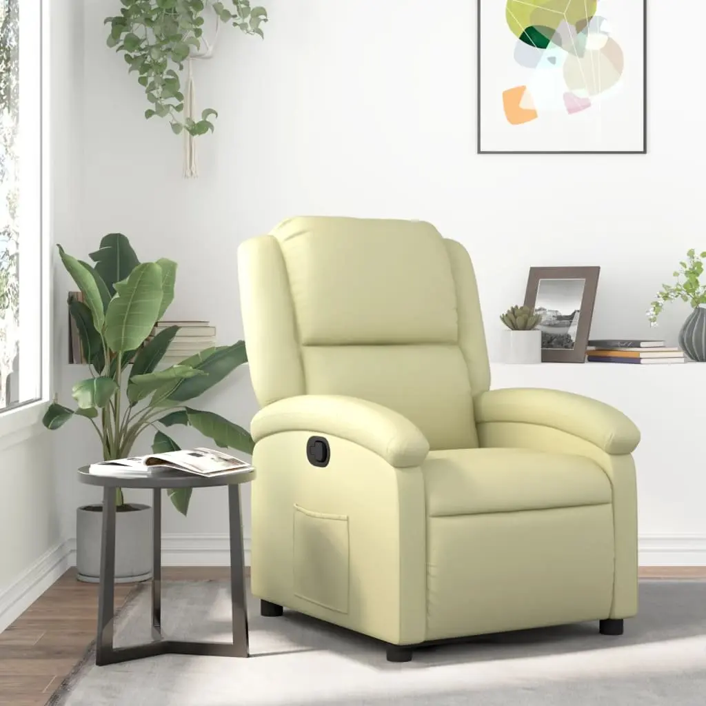 Recliner Chair Cream Leather Manual Recline Armchair Home Lounge Furniture