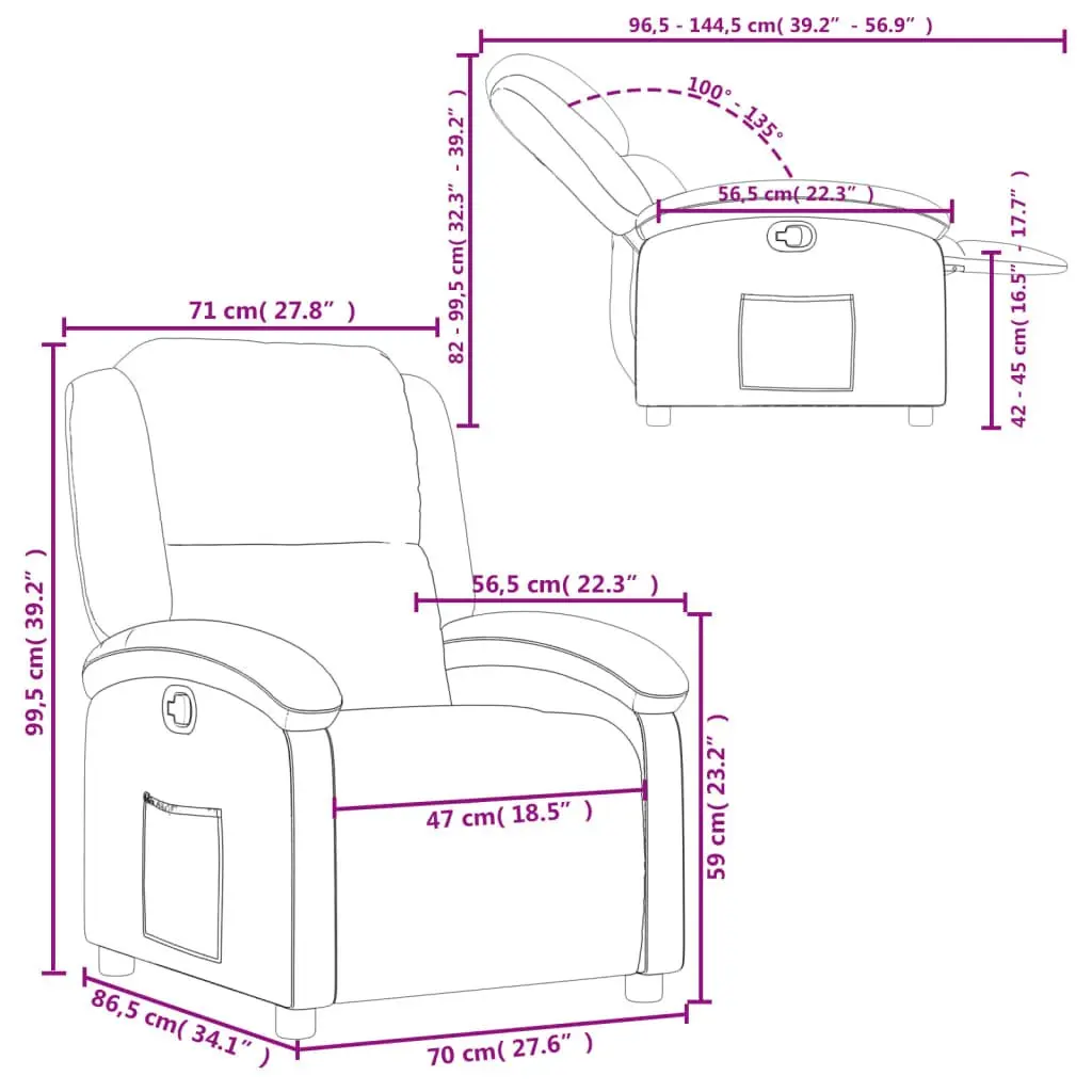Recliner Chair Cream Leather Manual Recline Armchair Home Lounge Furniture
