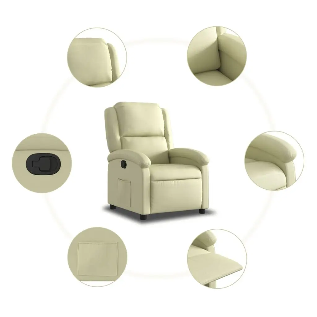 Recliner Chair Cream Leather Manual Recline Armchair Home Lounge Furniture
