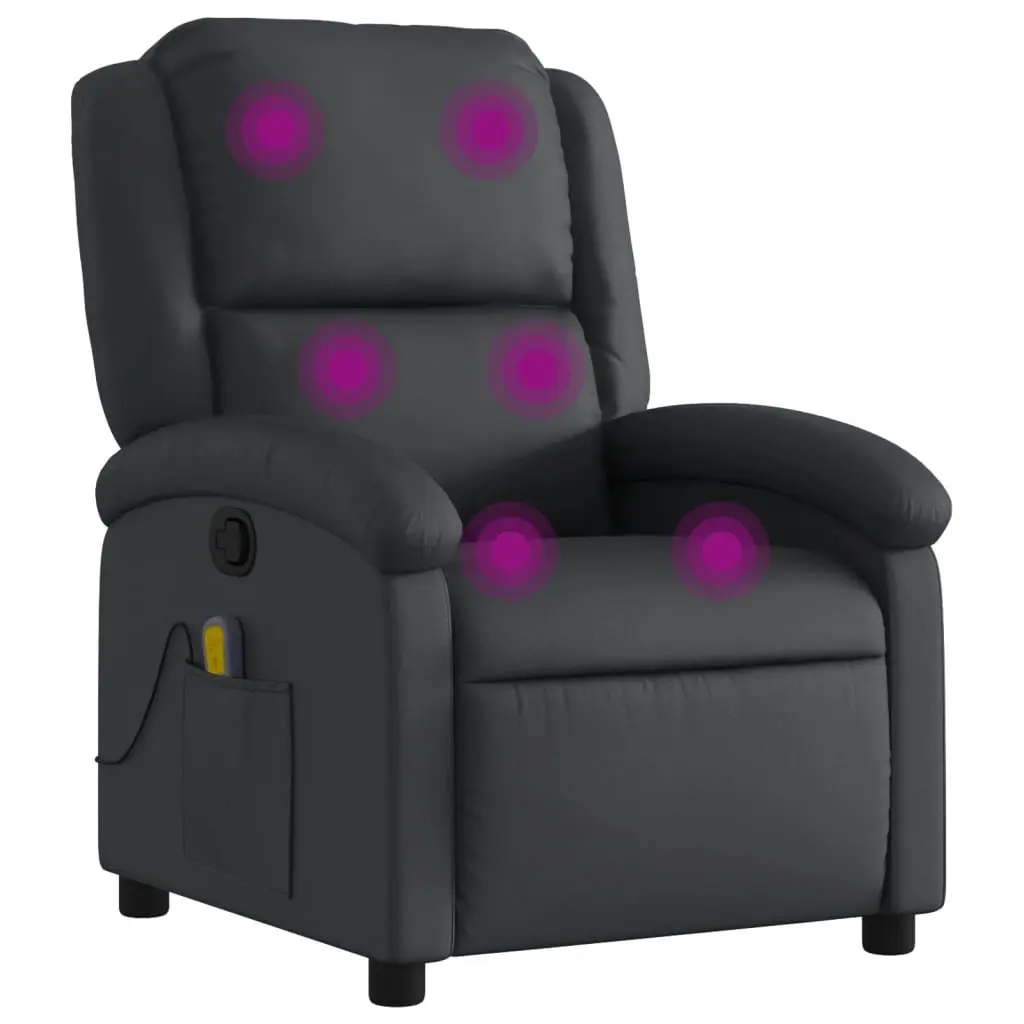 Massage Recliner Chair Manual Reclining Function Vibration Massage Real Leather Black