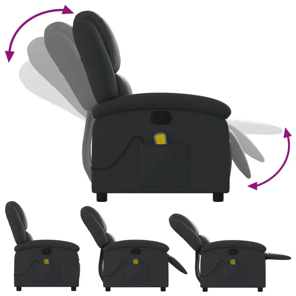 Massage Recliner Chair Manual Reclining Function Vibration Massage Real Leather Black