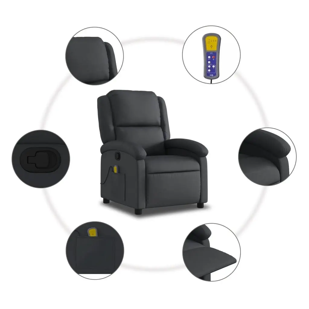 Massage Recliner Chair Manual Reclining Function Vibration Massage Real Leather Black