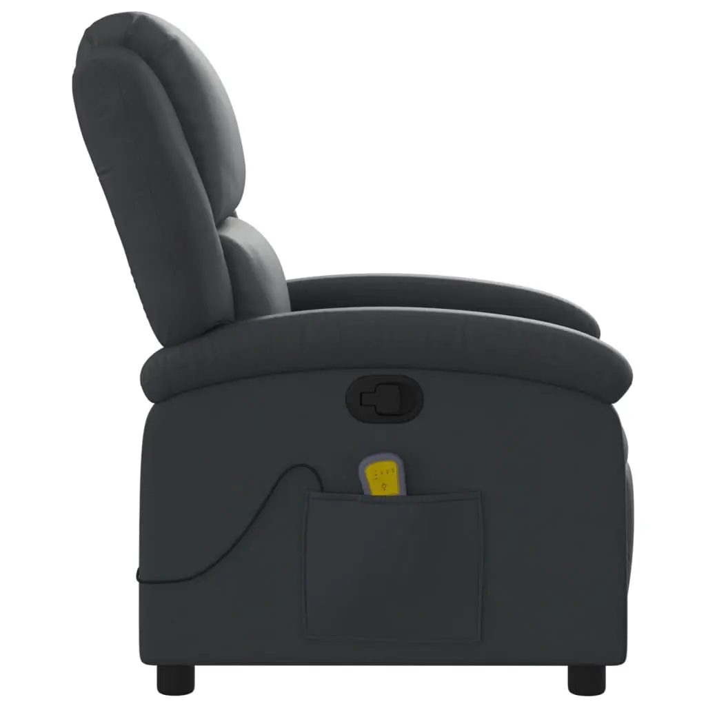 Massage Recliner Chair Manual Reclining Function Vibration Massage Real Leather Black