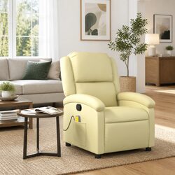 Massage Recliner Chair Cream Leather Manual Recline Vibration 6 Points Armchair