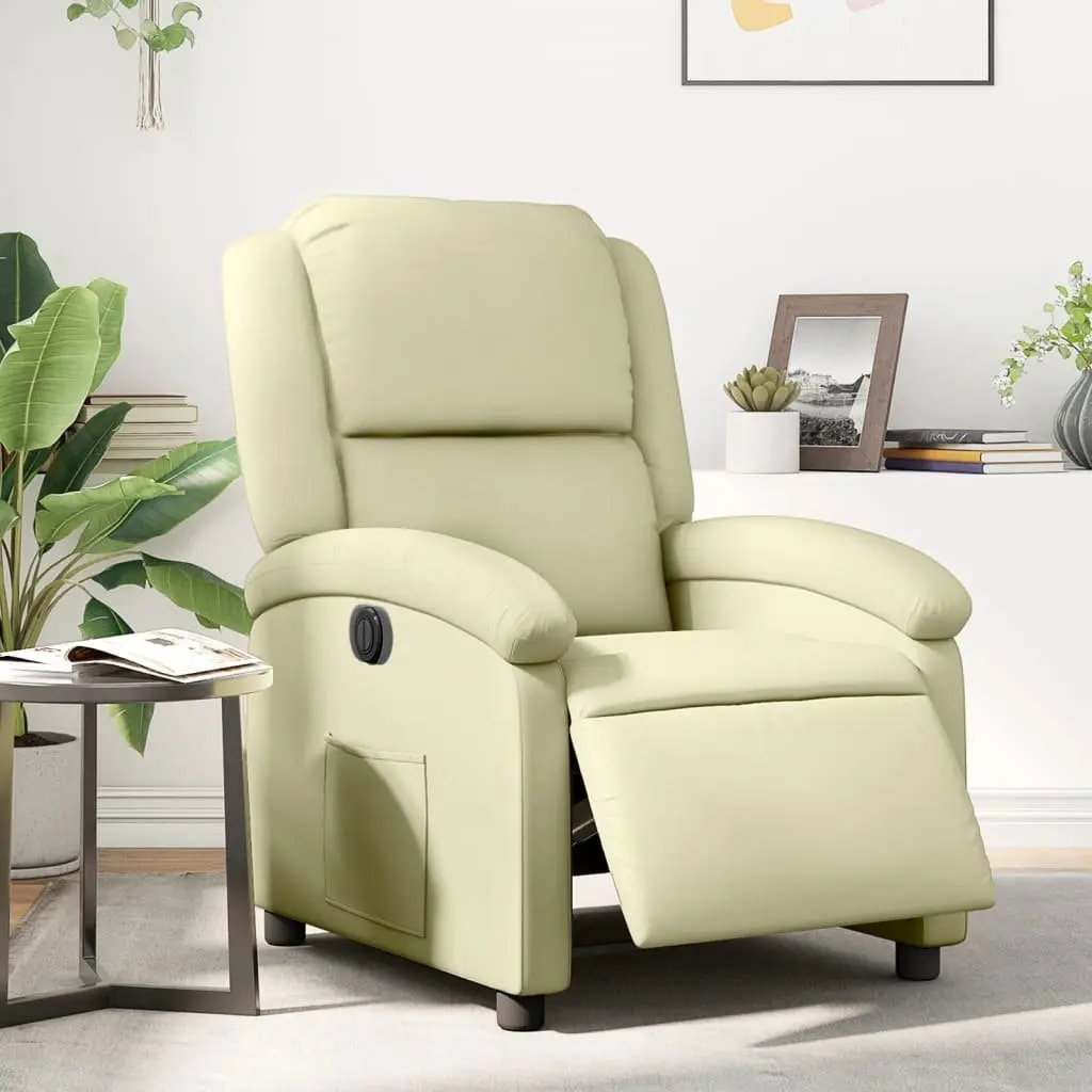 Electric Recliner Chair Adjustable Footrest Backrest Cream Leather