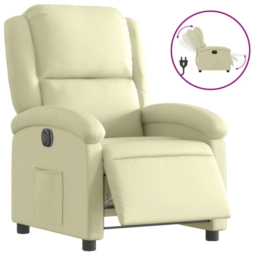 Electric Recliner Chair Adjustable Footrest Backrest Cream Leather