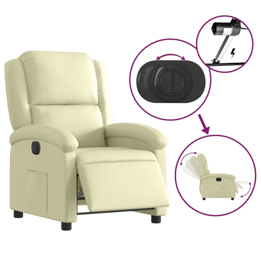 Electric Recliner Chair Adjustable Footrest Backrest Cream Leather