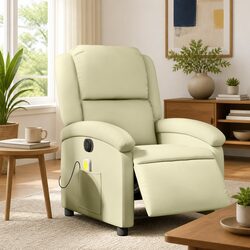 Electric Massage Recliner Chair Cream Leather Armchair Adjustable Footrest