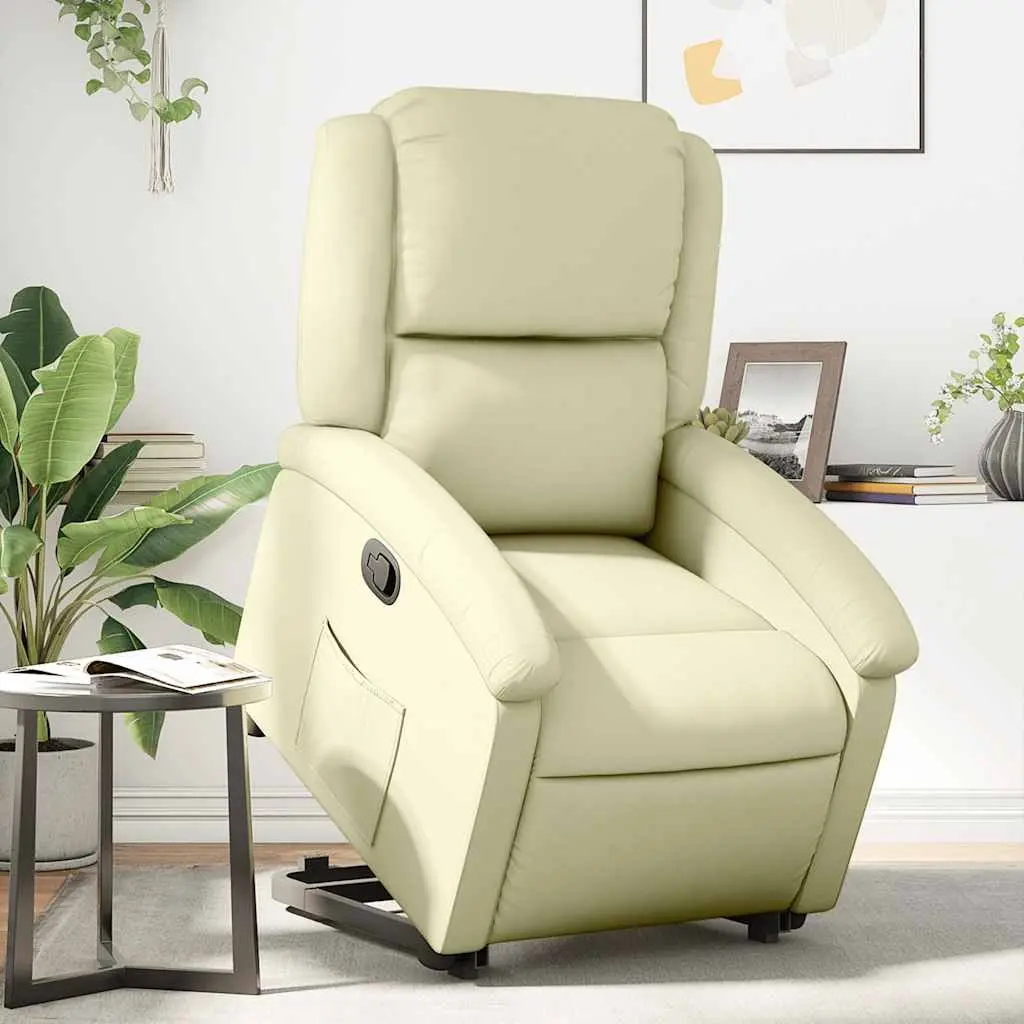Stand Up Recliner Chair Power Lift Electric Cream Leather