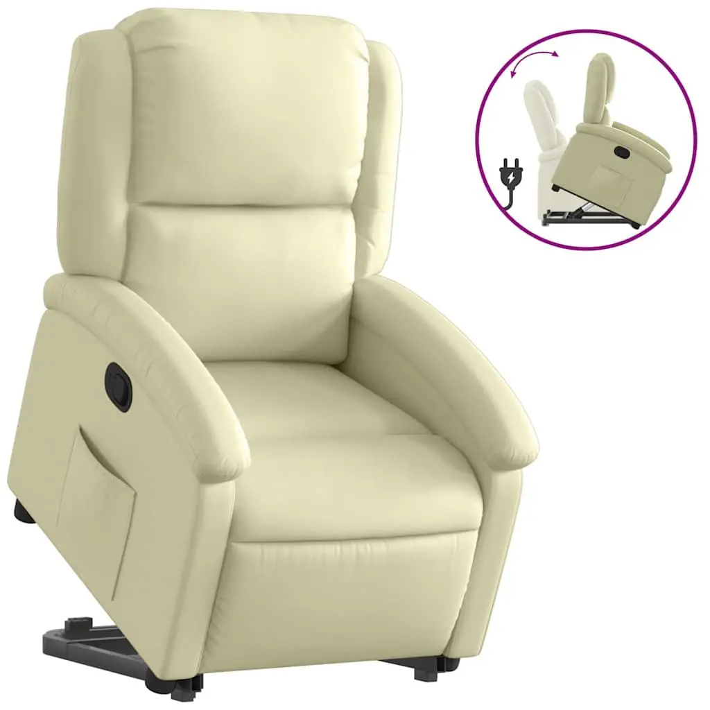 Stand Up Recliner Chair Power Lift Electric Cream Leather
