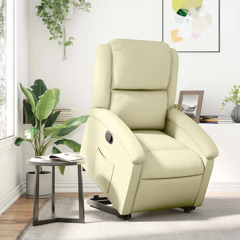 Stand Up Recliner Chair Power Lift Electric Cream Leather