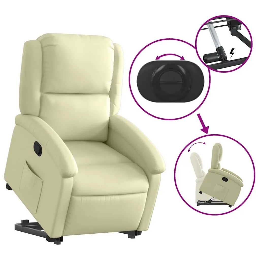 Stand Up Recliner Chair Power Lift Electric Cream Leather