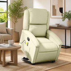 Stand Up Massage Recliner Chair Cream Leather Lift Armchair Vibration Comfort